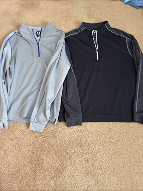 FootJoy Men's Quarter-Zip Pullovers - Black & Light Gray